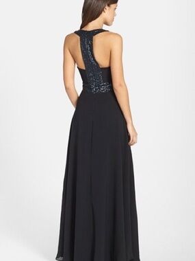 Dress the Population Black Sequin-Back Prom Gown